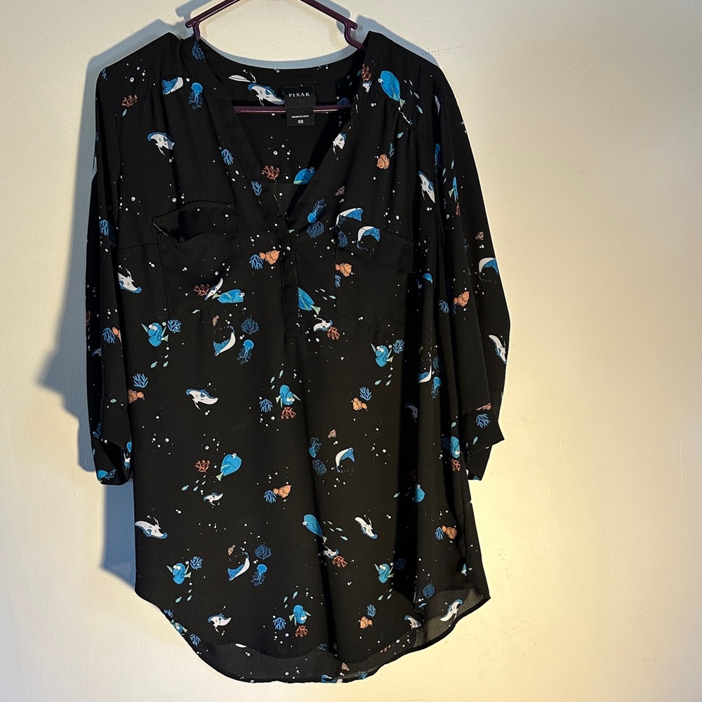 Finding Nemo Black Blouse with Blue Aquatic Design